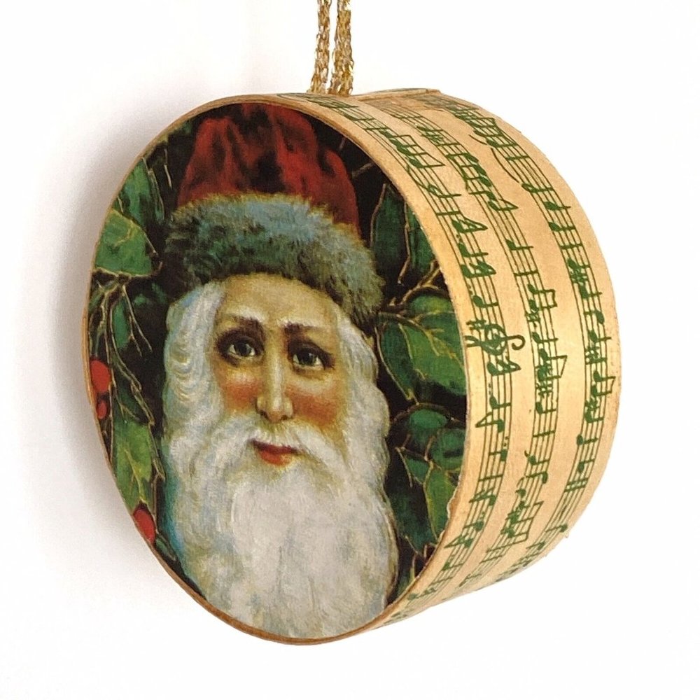 Santa Surprise Gift Box Ornament Lightweight Balsa Wood Musical Notes 3”